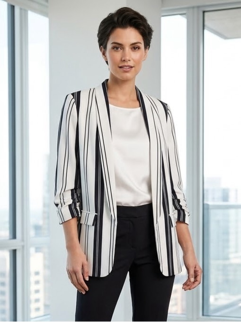 Madison Striped Black and White Women's Blazer